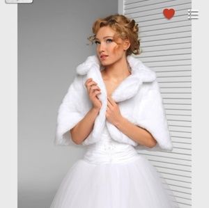 Faux fur white bridal shawl